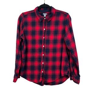 Aerie Womens‎ Blouse Flannel Plaid Button Up Long Sleeve Red Blue Size SP